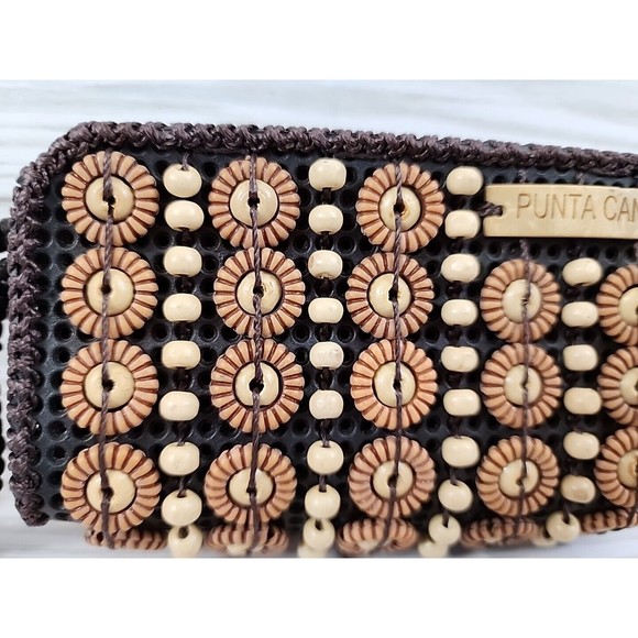 Punta Cana Dark Brown/Light Brown Beaded Wallet Wristlet Boho Hippie 2 Zippers - Picture 2 of 7